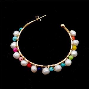 Pearl Copper Stud Earring With Multicolor Pearlized Glass Gold Plated, approx 3mm, 5mm, 45mm dia