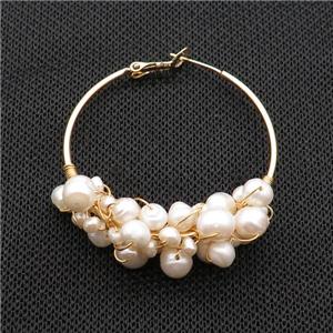 Natural White Pearl Copper Hoop Earring Gold Plated, approx 3mm, 7mm, 40mm dia