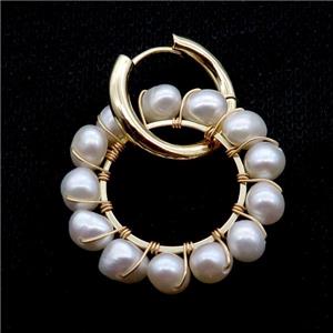 Pearl Copper Hoop Earring Gold Plated Wire Wrapped, approx 5-6mm, 30mm, 20mm