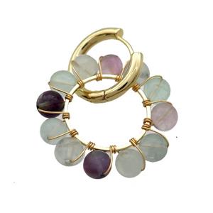 Multicolor Fluorite Copper Hoop Earring Gold Plated, approx 6mm, 30mm, 20mm dia