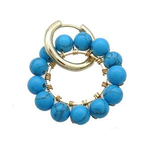 Bluedye Turquoise Copper Hoop Earring Gold Plated, approx 6mm, 30mm, 20mm dia