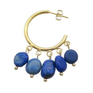 Blue Lapis Copper Stud Earring Gold Plated, approx 5-8mm, 22mm dia
