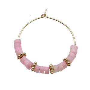 Pink Rose Quartz Copper Hoop Earring Gold Plated, approx 4mm, 35m dia