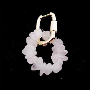 Pink Rose Quartz Copper Latchback Earring Gold Plated, approx 4-6mm, 20mm, 15-20mm