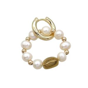 White Pearl Copper Hoop Earring Gold Plated, approx 5-6mm, 25mm, 16mm dia