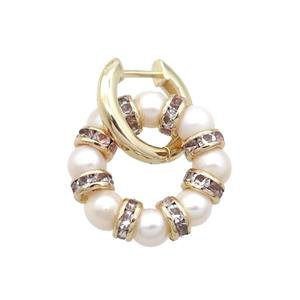 White Pearl Copper Latchback Earring Gold Plated, approx 6mm, 25mm, 16mm dia