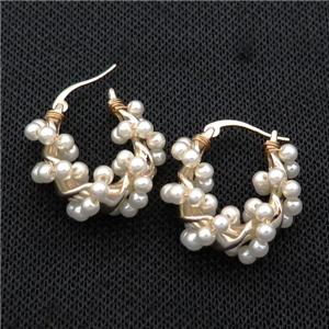 White Pearl Copper Latchback Earring Gold Plated, approx 4mm, 25-28mm