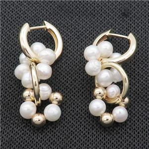 White Pearl Copper Latchback Earring Gold Plated, approx 6mm, 15mm, 16mm dia