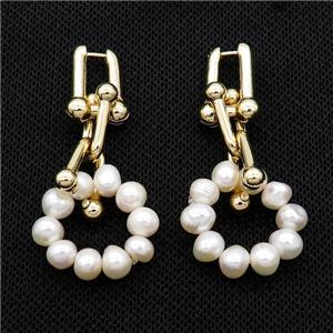 White Pearl Copper Latchback Earring Gold Plated, approx 6.5mm, 12-17mm