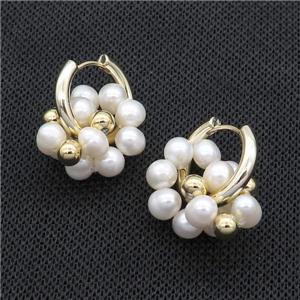 White Pearl Copper Hoop Earring Gold Plated, approx 6-6.5mm, 20mm dia