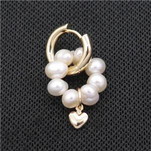 White Pearl Copper Hoop Earring Gold Plated, approx 4.5mm, 6.5mm, 16mm dia