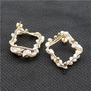 White Pearl Copper Stud Earring Gold Plated, approx 3-4mm, 28mm