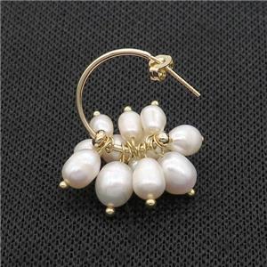 White Pearl Copper Stud Earring Gold Plated, approx 4-6mm, 6-9mm, 20mm dia