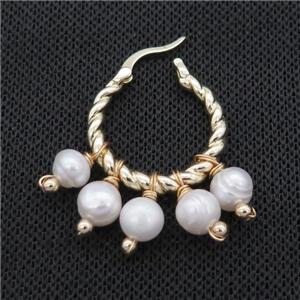 White Pearl Copper Latchback Earring Gold Plated, approx 6-7mm, 30-34mm