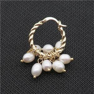 White Pearl Copper Latchback Earring Gold Plated, approx 6-7mm, 30-34mm