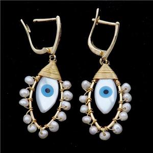 White Pearl Copper Latchback Earring Shell Eye Gold Plated, approx 18-30mm, 12-16mm