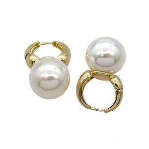 White Pearlized Shell Copper Hoop Earring Gold Plated, approx 14mm, 16mm dia