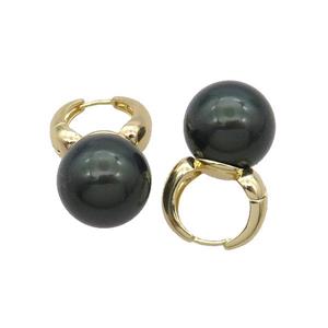 Black Pearlized Shell Copper Hoop Earring Gold Plated, approx 14mm, 16mm dia