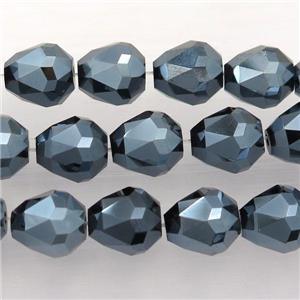Chinese Crystal Glass Beads, faceted teardrop, black, electroplated, approx 7-9mm, 60pcs per st