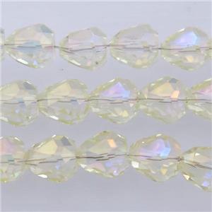 Chinese Crystal Glass Beads, faceted teardrop, lt.olive AB-color, approx 7-9mm, 60pcs per st