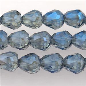 Chinese Crystal Glass Beads, faceted teardrop, grayblue, approx 7-9mm, 60pcs per st
