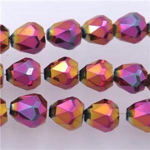 Chinese Crystal Glass Beads, faceted teardrop, purple electroplated, approx 7-9mm, 60pcs per st