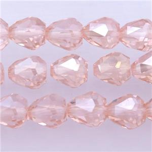 Chinese Crystal Glass Beads, faceted teardrop, pink, approx 7-9mm, 60pcs per st