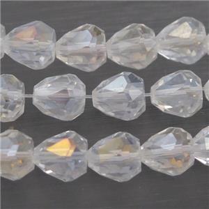 Chinese Crystal Glass Beads, faceted teardrop, white AB-color, approx 7-9mm, 60pcs per st