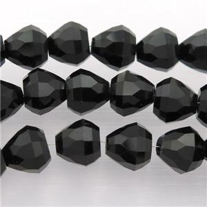 Chinese Crystal Glass Beads, faceted teardrop, BLACK, approx 7-9mm, 60pcs per st