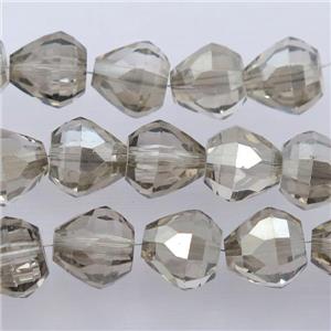 Chinese Crystal Glass Beads, faceted teardrop, smoky, approx 7-9mm, 60pcs per st