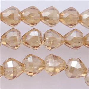 Chinese Crystal Glass Beads, faceted teardrop, champagne, approx 7-9mm, 60pcs per st