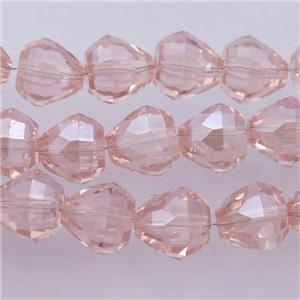 Chinese Crystal Glass Beads, faceted teardrop, pink, approx 7-9mm, 60pcs per st