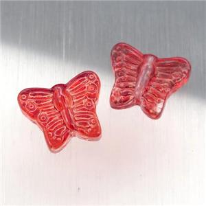 red crystal glass butterfly beads, approx 13-15mm