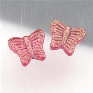 red crystal glass butterfly beads, electroplated, approx 13-15mm