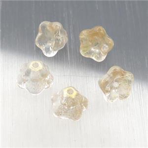crystal glass flower beads, yellow, approx 9mm