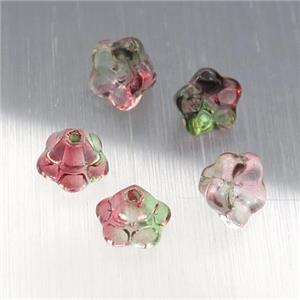 crystal glass flower beads, redgreen, approx 9mm