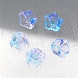 crystal glass flower beads, blue, approx 9mm