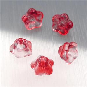 crystal glass flower beads, red, approx 9mm