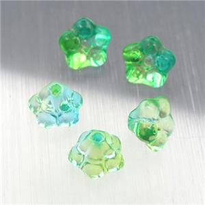 crystal glass flower beads, green, approx 9mm