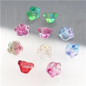 crystal glass flower beads, mixed color, approx 9mm
