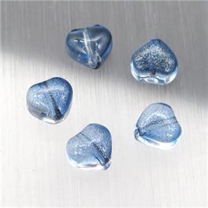 blue crystal glass heart beads, approx 6mm