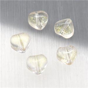 crystal glass heart beads, yellow, approx 6mm