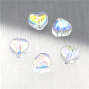 clear crystal glass heart beads, AB-color electroplated, approx 6mm