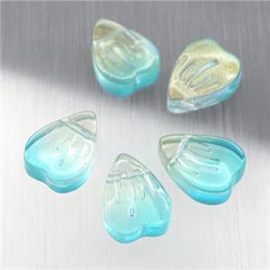 teal crystal glass heart beads, approx 9-12mm