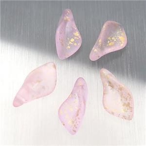pink crystal glass leaf beads, approx 9-17mm