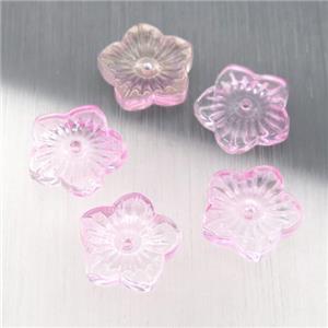 pink crystal glass flower beads, approx 12.5mm