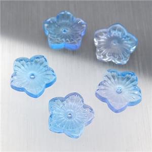 blue crystal glass flower beads, approx 12.5mm