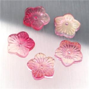 red crystal glass flower beads, approx 12.5mm