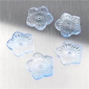 lt.blue crystal glass flower beads, approx 12.5mm