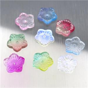 crystal glass flower beads, mixed color, approx 12.5mm